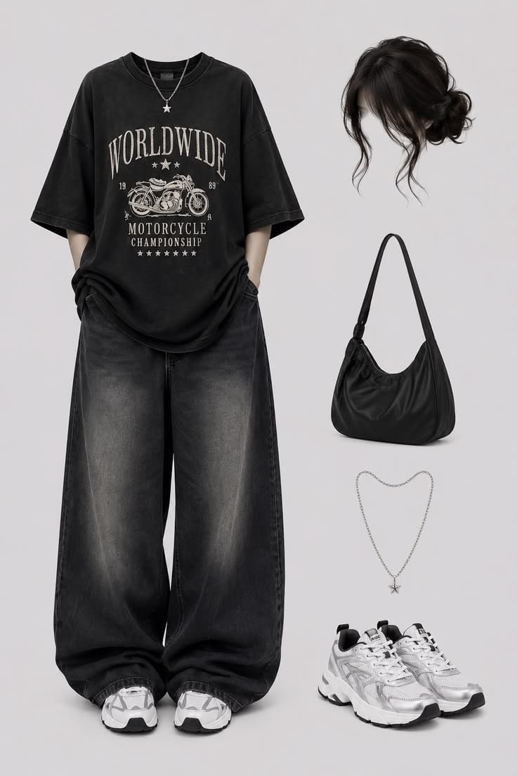 Baggy Jeans / Oversized Shirt / Streetwear Outfit / Wide Leg Jeans / — 1 / 1