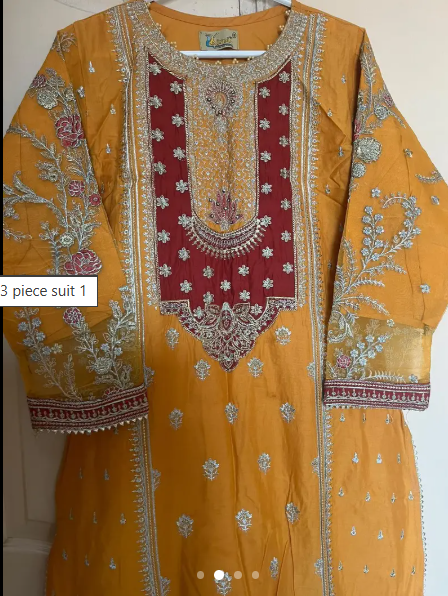 Yellow Fancy Lawn 3 Piece Suit | Small Size | Gently Worn — photo 1 of 1